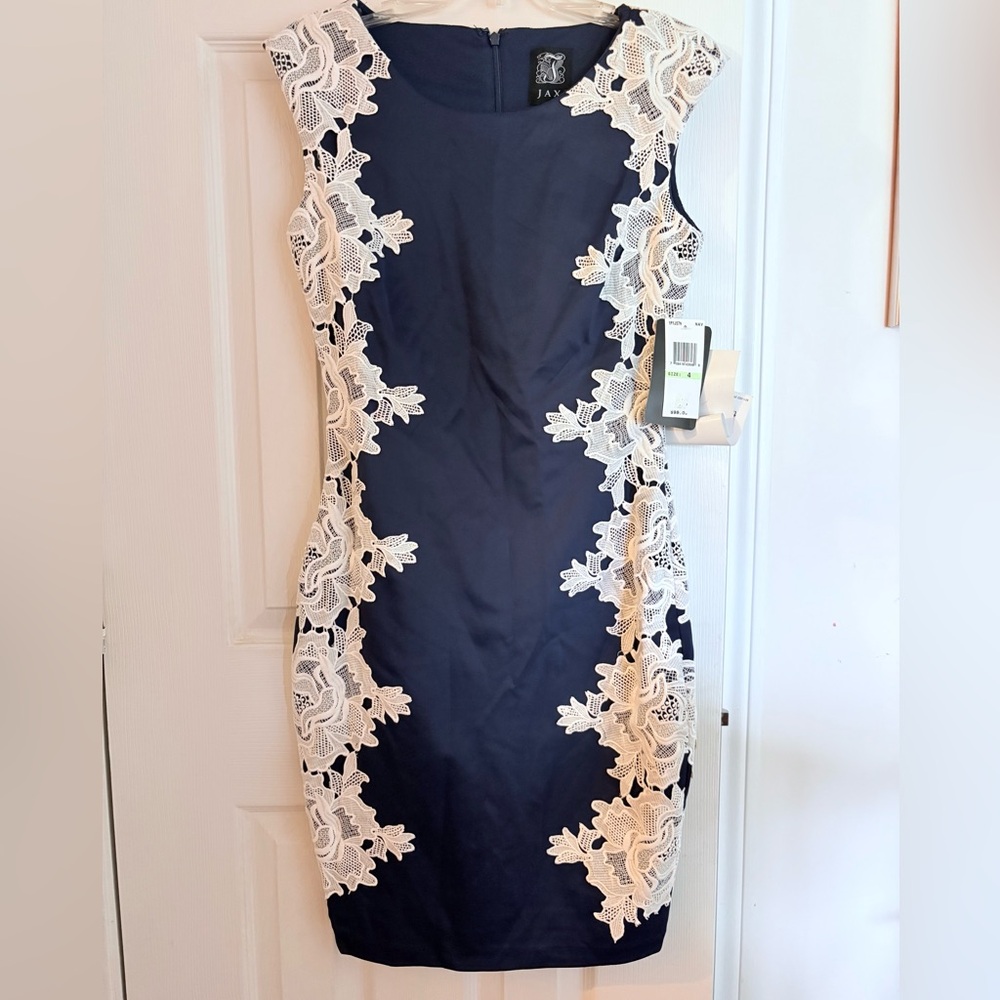 Elegant Navy and White Lace Dress